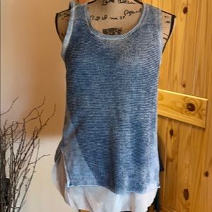 Blue and white layered look sleeveless top